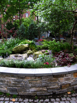Center Courtyard Garden Stone wall - design, and installation by Beautification Committee