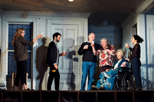 Cast of The Humans at the Helen Hayes Theater. Laura (Lauren) Klein seated. Photo; Sara Krulwich NYTimes