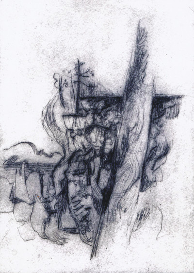 GERALD MARCUS Tree on Cliffs drypoint 7 x 5 inches