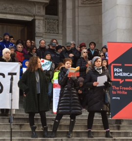 PEN Demonstration on steps of New York Public Library