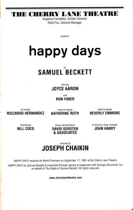 Playbill for HAPPY DAYS