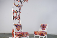 Mind-web-ElisabethCondon_Transporters2023Reupholsteredchairs_woodextension_polymermediumlattice_76hx21wx28d